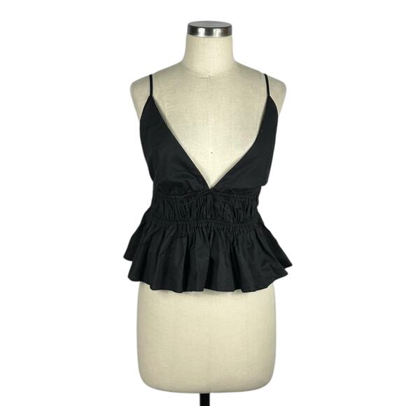 WAYF Shirred Peplum Camisole Black Tank Top Women's Size Large NWT - Picture 1 of 6